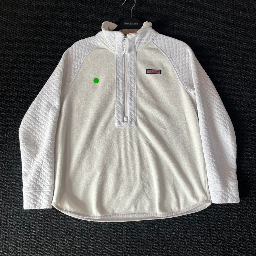 Vineyard Vines Womens Small White Fleece Quilted Sleeve Quarter Zip Pullover